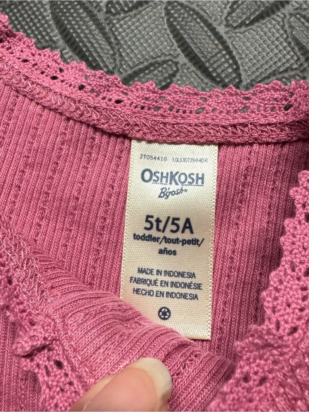 OshKosh B’gosh Toddler Girls Pink Ribbed Tank Top Size 5T Sleeveless Lace